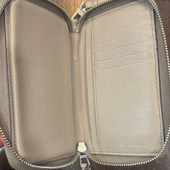 Tory Burch Taupe Quilted Perforated Zip Wristlet